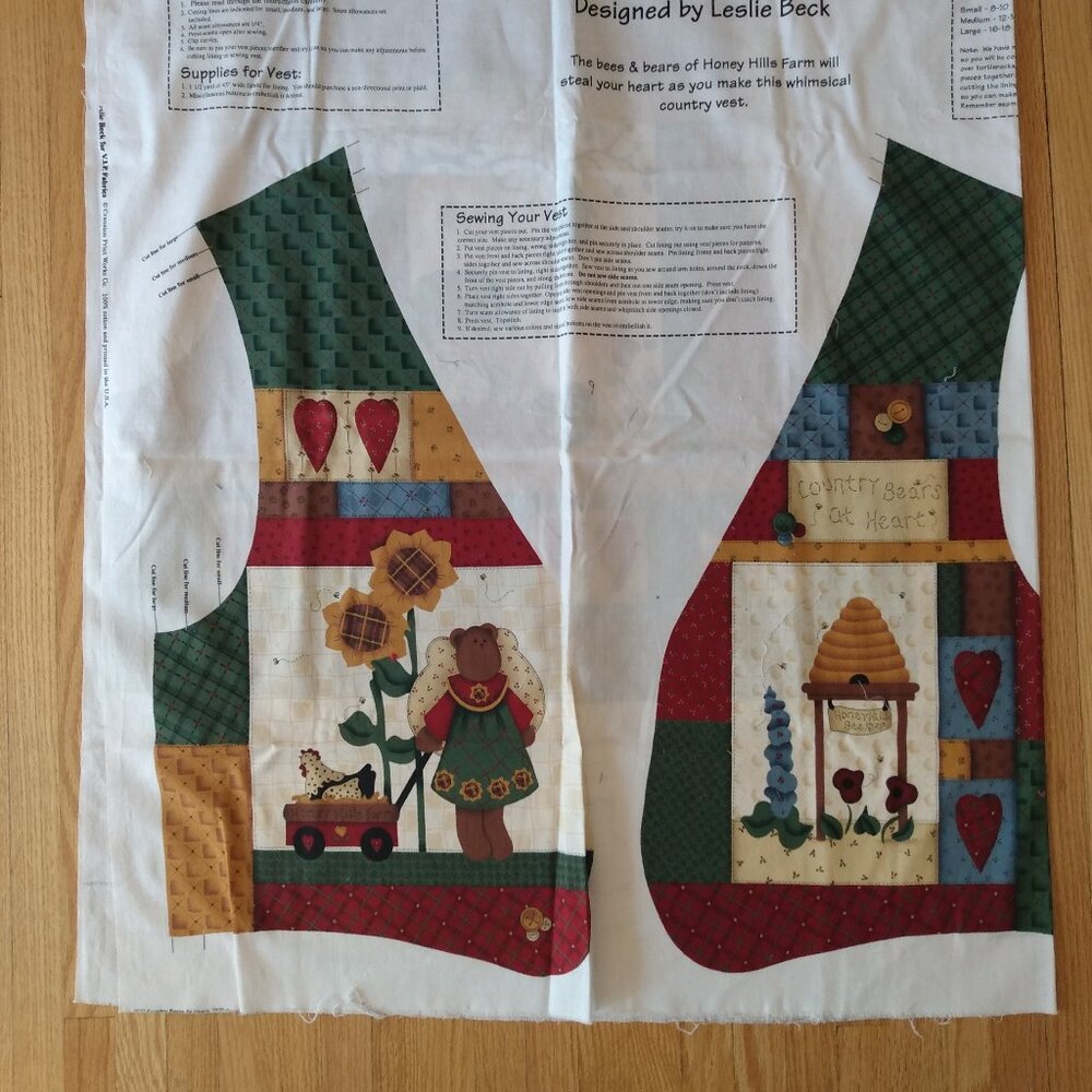 Vintage Country Bears Vest Sewing Pattern: Kitschy Cottagecore Fabric Panel